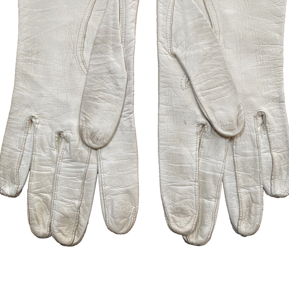 Vintage 1940’s White Kid Leather Gloves Aris Germany Size 6.5 Appliqué Wedding - Picture 4 of 8